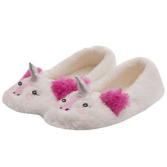 Womens Novelty Faux Fur Unicorn Slippers Cream