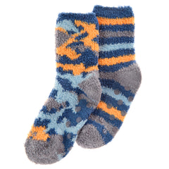 Boys Camo Cosy Fluffy with Non Slip Grippers Winter Socks Grey 2 Pairs