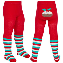 Baby Boys Girls Christmas Tights 1 Pair - Red Pudding