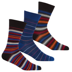 Mens 3 Pairs Bamboo Striped Design Mid Calf Socks