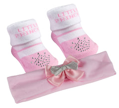 Baby Girls Cute Ribbon Socks And Headband Set Pink DIAMONDS