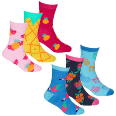 Girls Novelty Tropical Fruity Socks Mid Calf Crew Socks