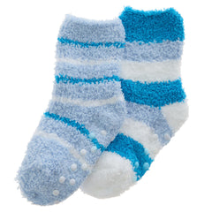 Baby Boys Fluffy Cosy Non Slip Striped with Grippers Winter Socks Blue - 2 Pairs