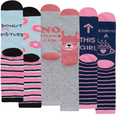 Womens 3 Pairs Novelty Slogan Mid Calf Funky Socks Multipack