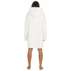 Womens Cream Oversize Hooded Blanket Cable Sherpa Fleece Blanekt Hoodie One Size