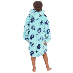 Girls Evil Eye Print Oversized Blanket Plush Fleece Hoodie with Pockets