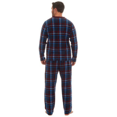 Mens Microfleece Long-Sleeved Pyjamas Checked Design Lounge Sets Navy