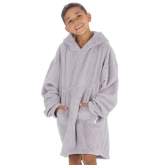 Boys Silver Grey Plain Oversized Blanket Plush Fleece Hoodie with Pockets