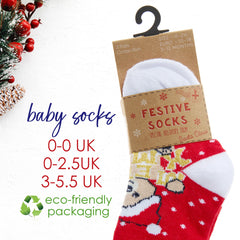 Babies Cotton Rich Novelty Christmas Design Socks 3 Pairs Teddy