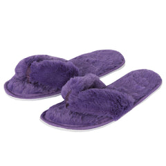 Womens Flip Flop Memory Foam Faux Fur Slippers Plum