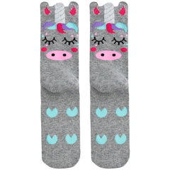 Womens Animals Cute Funny Odd Novelty Socks 1 Pair Unicorn Grey