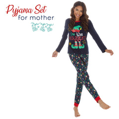 Womens Christmas Long Sleeved Matching Pyjamas Family Lounge Sets Navy