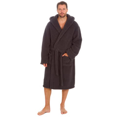 Mens Borg Snuggle Chunky Long Length Hooded Dressing Gown Charcoal