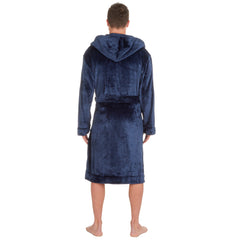 Mens Flannel Fleece Dressing Gown Classic Hooded Robe 3XL 4XL 5XL Blue