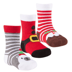 Baby Boys Girls Unisex Christmas Socks 3 Pairs Grey Stripe