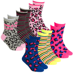 Girls Novelty Cartoon Crew Socks Camo - 6 Pairs