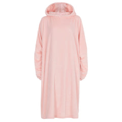 Womens Fleece Longline Knee Length Oversized Hoodie One Size Pale Pink