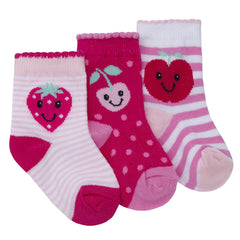 Baby Girls Scallop Edge Novelty Socks Pink Strawberry