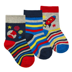 Baby Boys Novelty Space Rocket Socks 3 Pairs - Red