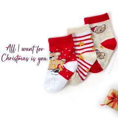 Babies Cotton Rich Novelty Christmas Design Socks 3 Pairs Teddy