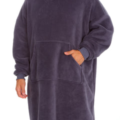 Adults Fleece Borg lining Sherpa Poncho Hoodie One Size Charcoal