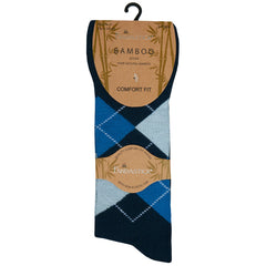 Mens Bamboo Non Elastic Design Socks 3 Pairs - Blue Argyle