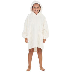 Girls Cream Cable Oversized Blanket Sherpa Fleece Hoodie