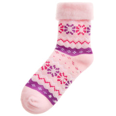 Womens Fair Isle Bed Socks with Non Slip Grippers Thermal Winter Socks 1 Pair  - Pink