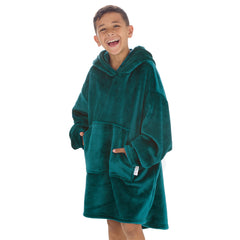 Boys Shimmering Teal Oversized Blanket Plush Fleece Hoodie with Pockets