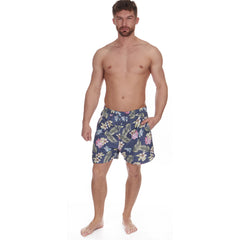 Mens Hawaiian Printed Summer Swimming Shorts Trunks Dark Blue