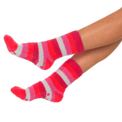 Womens Fluffy Bed Stripped Winter Lounge Socks with Grippers