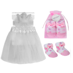 Newborn Baby Girls Queen Princess Headband Tutu Skirt Dress and Socks Set White Ditsy