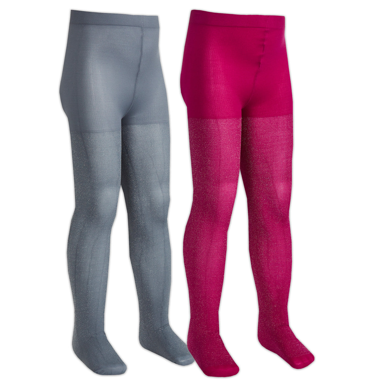 Girls Glittered Shiny Tights 2 Pairs - Fuchsia & Grey