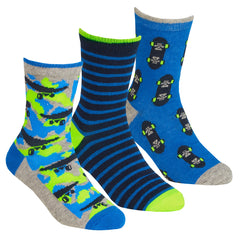 Boys Camo Skateboard Print Socks 3 Pairs Green Camo