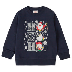 Infants Christmas Long Sleeved Sweatshirt With Cuffed Hems Navy