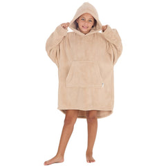 Girls Beige Toffee Plain Oversized Blanket Plush Fleece Hoodie with Pockets