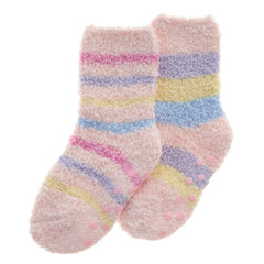 Baby Girls Fluffy Cosy Non Slip Striped with Grippers Winter Socks Pink - 2 Pairs